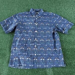 Yiume Men's Camp Hawaiian Aloha Button Shirt Size Medium Blue Floral